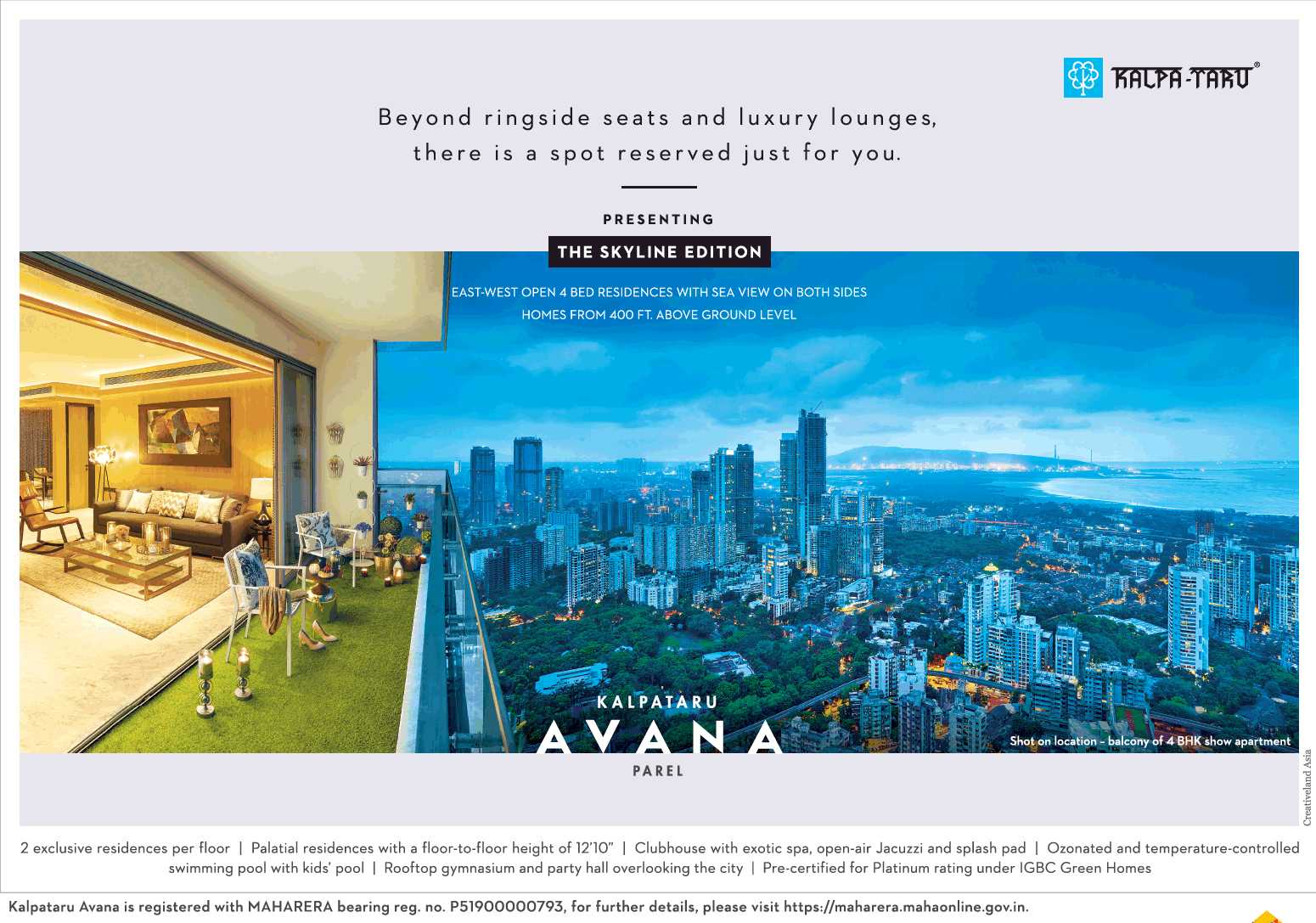 Presenting the skyline edition 4 bed residences at Kalpataru Avana in Parel. Mumbai